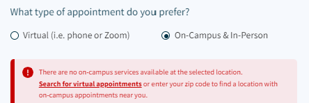 hyperlink to switch services provided in error message during booking workflow