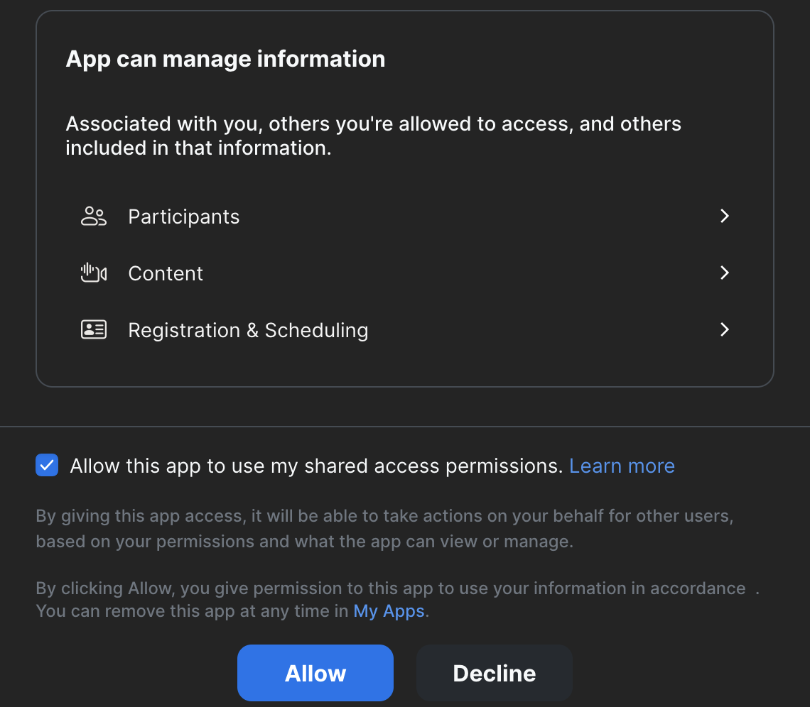 Allow Find Your Ally to generate Zoom meetings