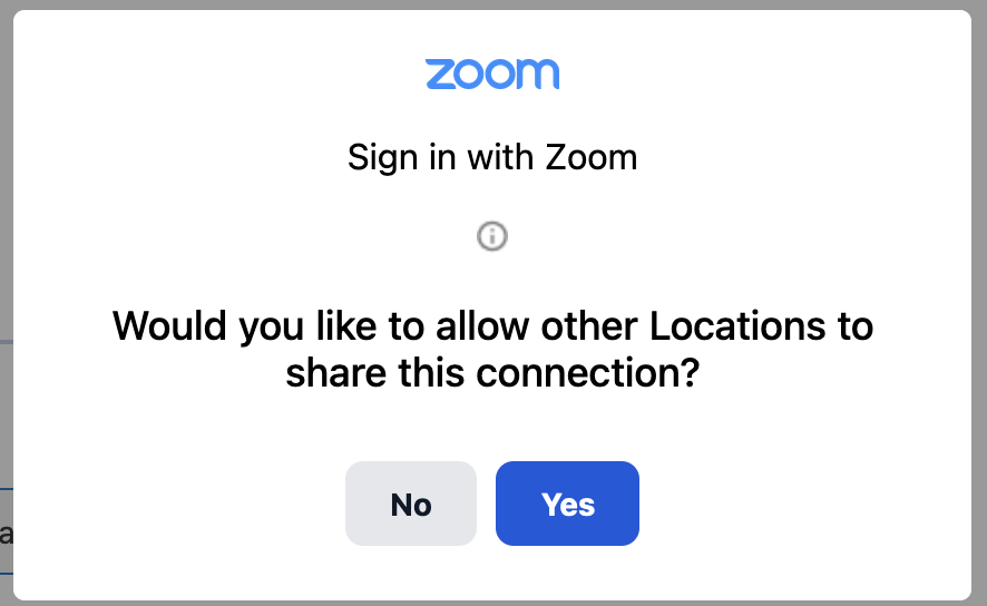 Modal for sharing Zoom account between multiple locations